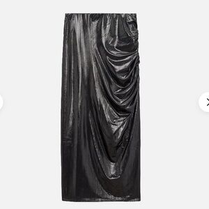 Zara MIDI SKIRT ruched women m black metallic mid rise new festival glam